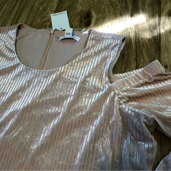 NWT Calvin Klein Cold Shoulder Lined Pale Pink Long Sleeve Top Size Large - Picture 2 of 10